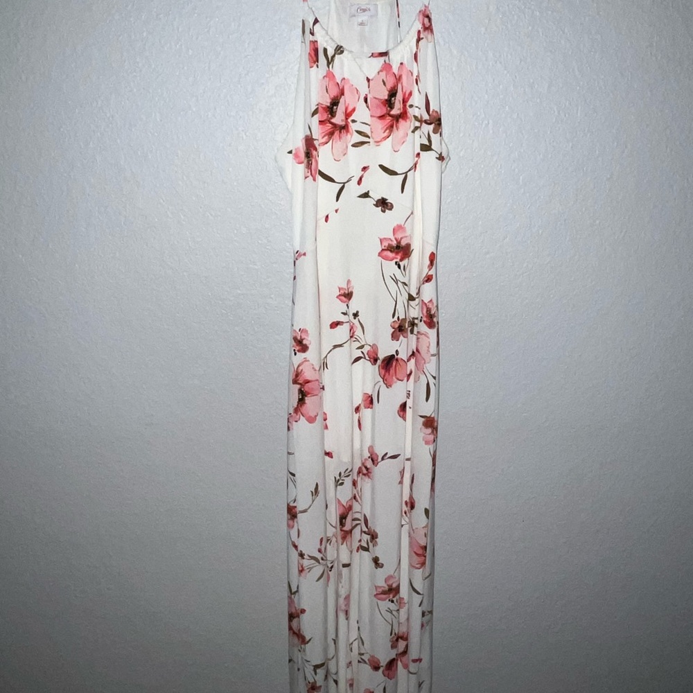 White with Pink floral Maxi Dress
